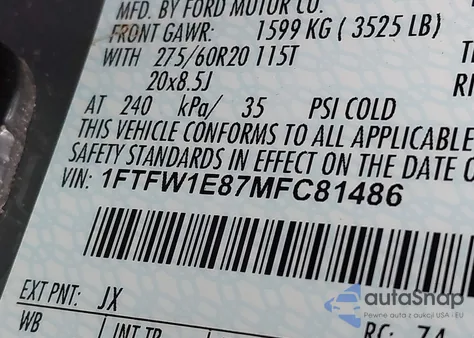 2021 Ford F-150 Lariat from USA, damaged, VIN 1FTFW1E87MFC81486